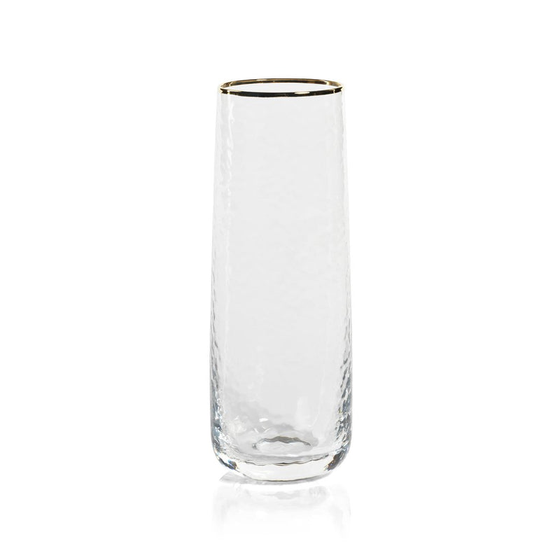 Negroni Hammered Stemless Flute - Clear with Gold Rim