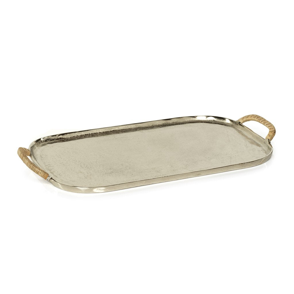 Mendocino Aluminum Tray with Rattan Wrapped Handles - Large