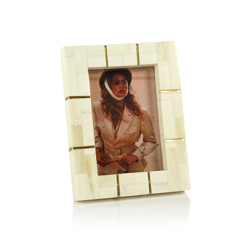 St. Ives Bone Inlaid Photo Frame with Brass Trim