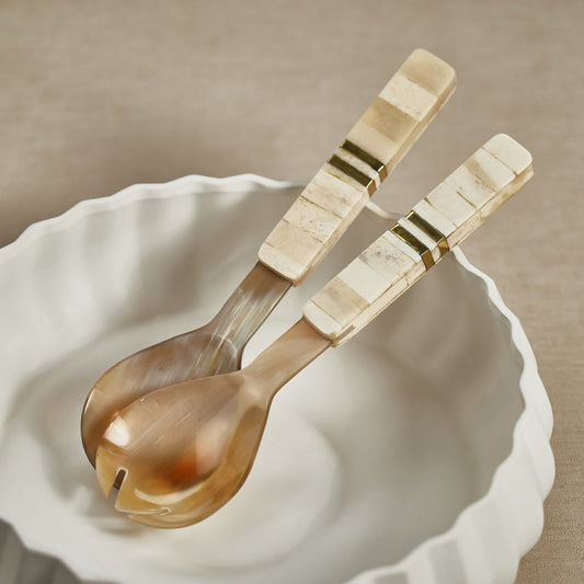 Variegated Horn Salad Server Set