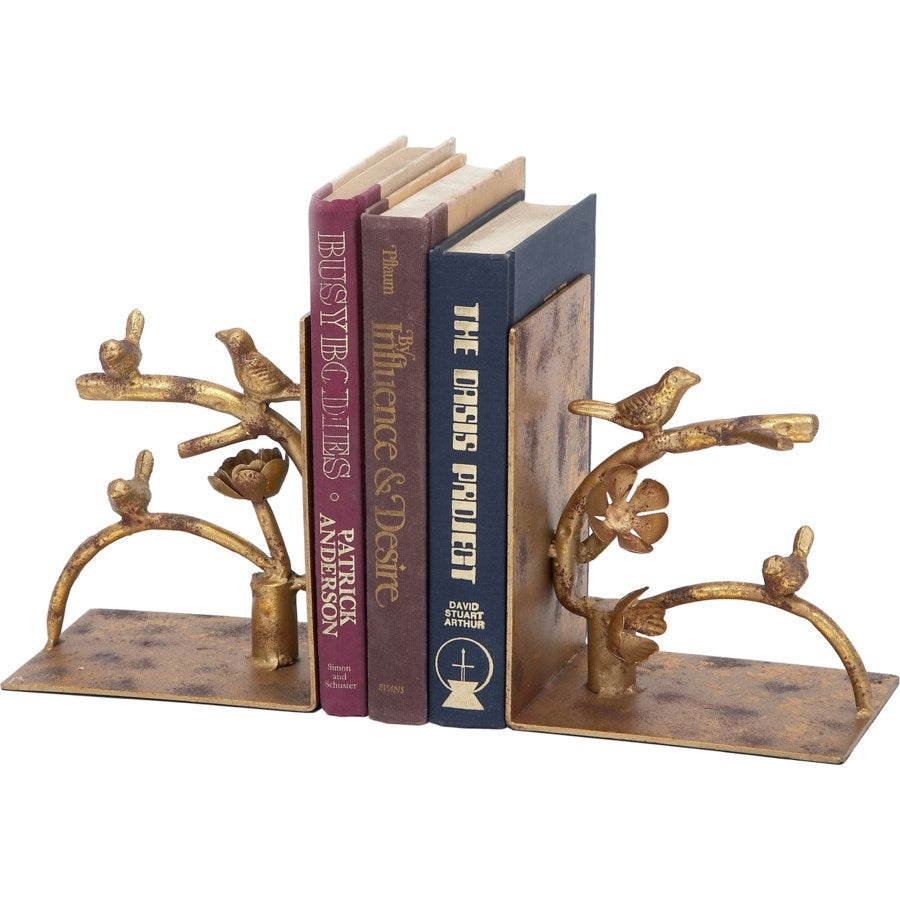 ANTIQUE GOLD NESTING BIRD BOOKENDS, SET OF 2