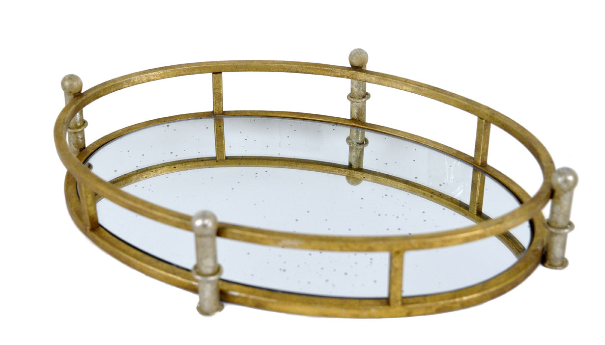 Silver and Gold Mirrored Oval Tray