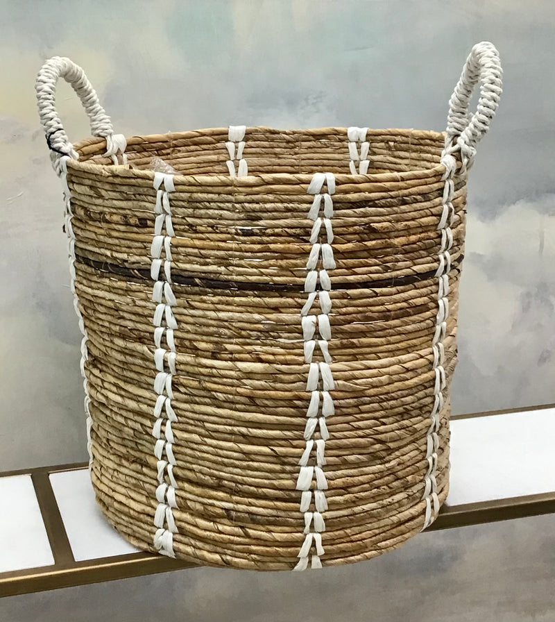 Woven Basket with White Handles