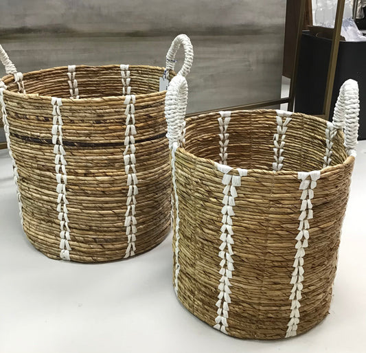 Woven Basket with White Handles