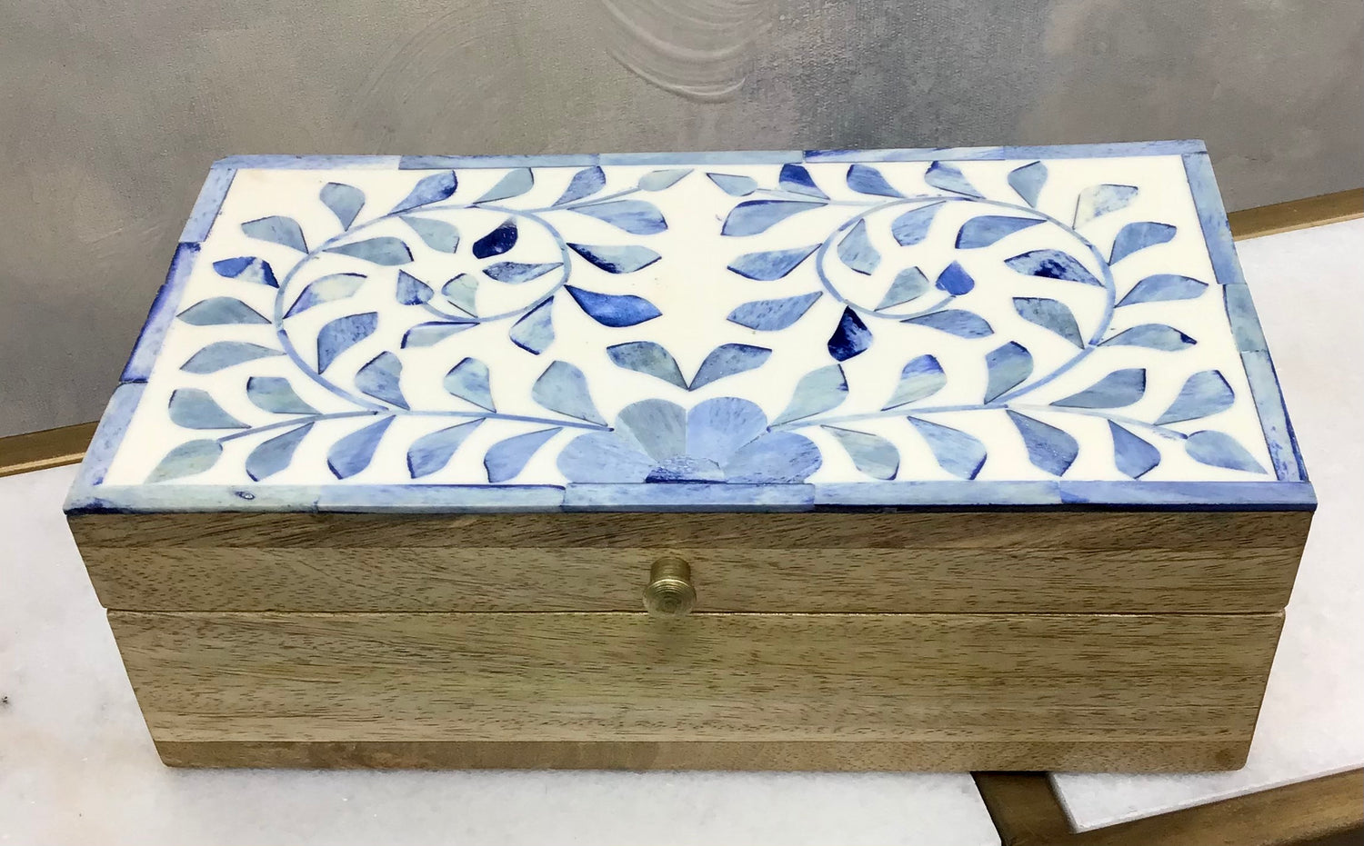 Wooden Box with Bone Blue Inlay