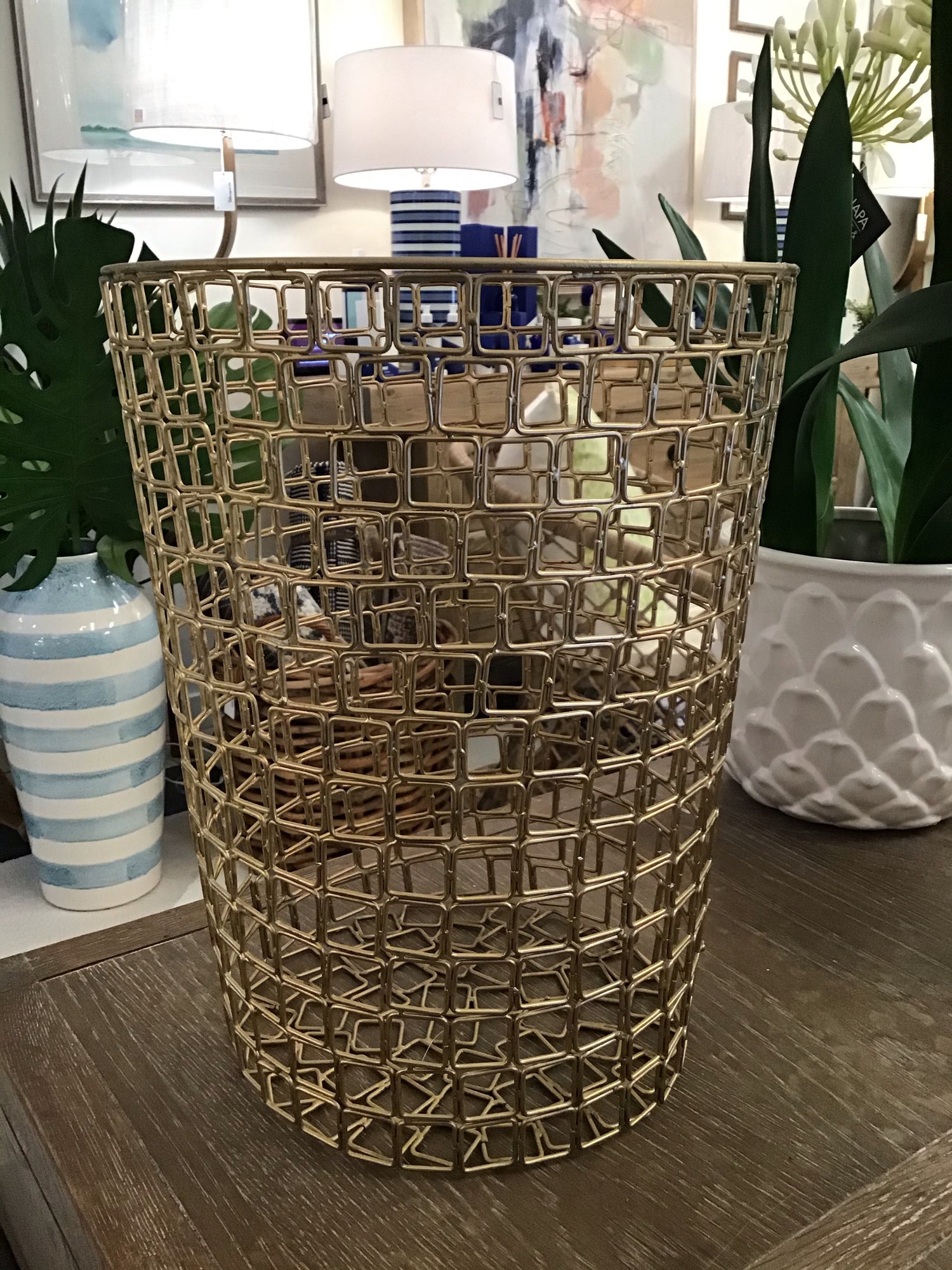 Gold Wire Square Wastebasket