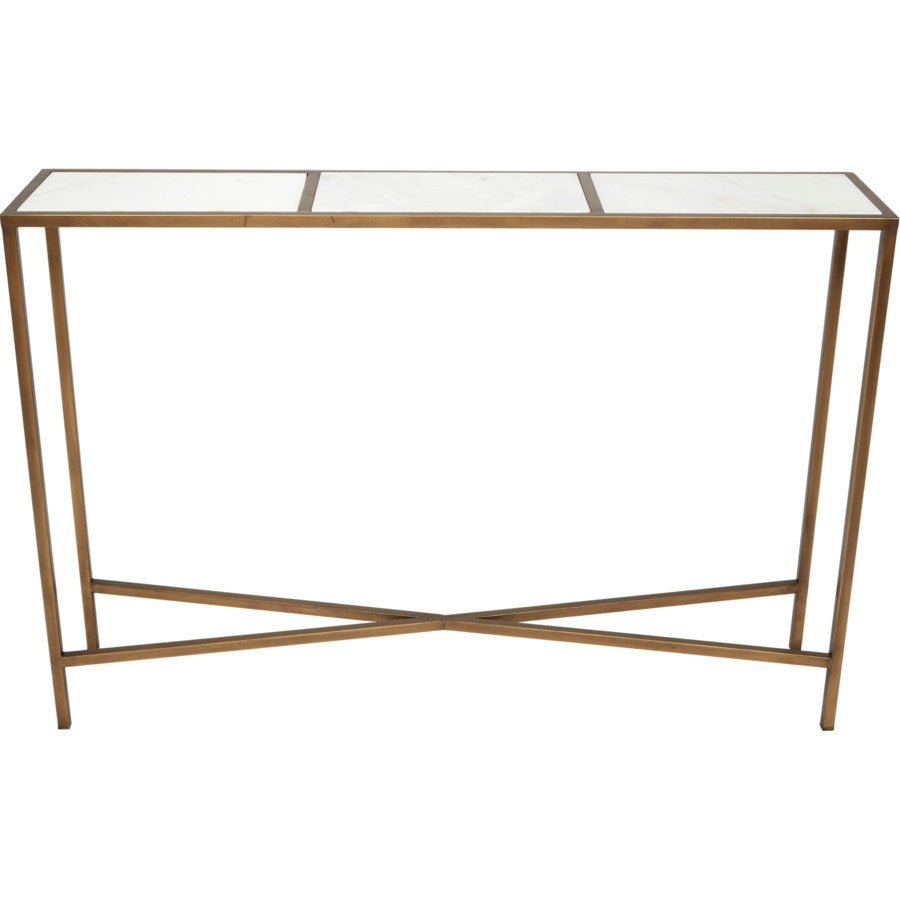 BENSON BRONZE MINI CONSOLE TABLE WITH WHITE MARBLE TOP